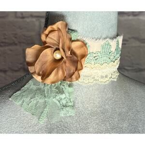 Shabby Chic Choker with Upcycled Lace, Silk Flower & Vintage Pearl Button